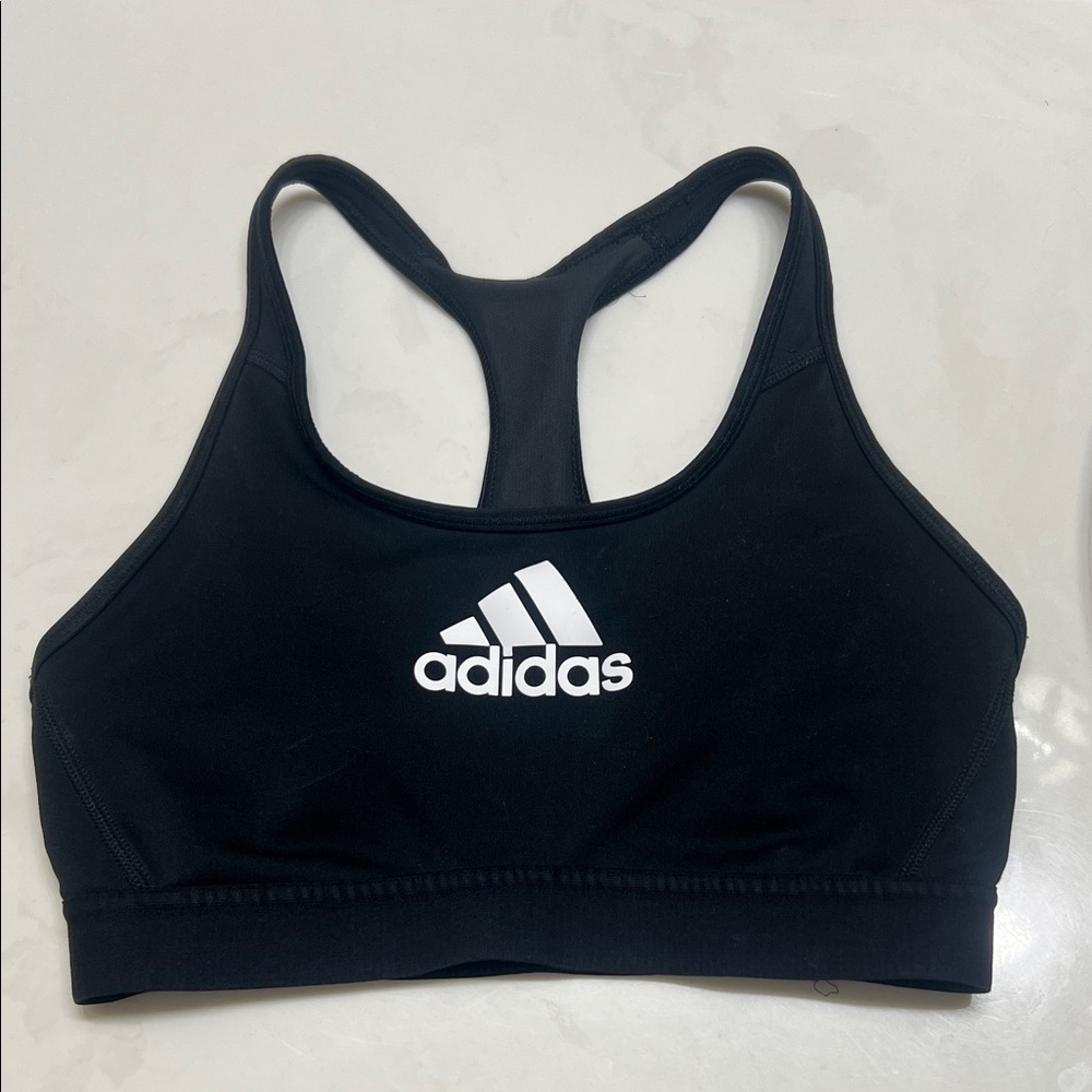 Black adidas sports bra size small.  Mesh back